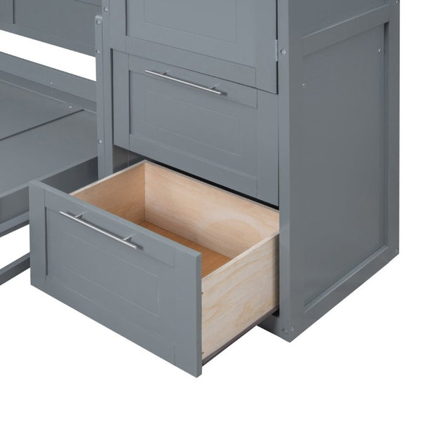 English Elm Full Size Murphy Wall Bed with Integrated Wardrobe and Drawer Storage in Gray MDF LP000792AAE-4
