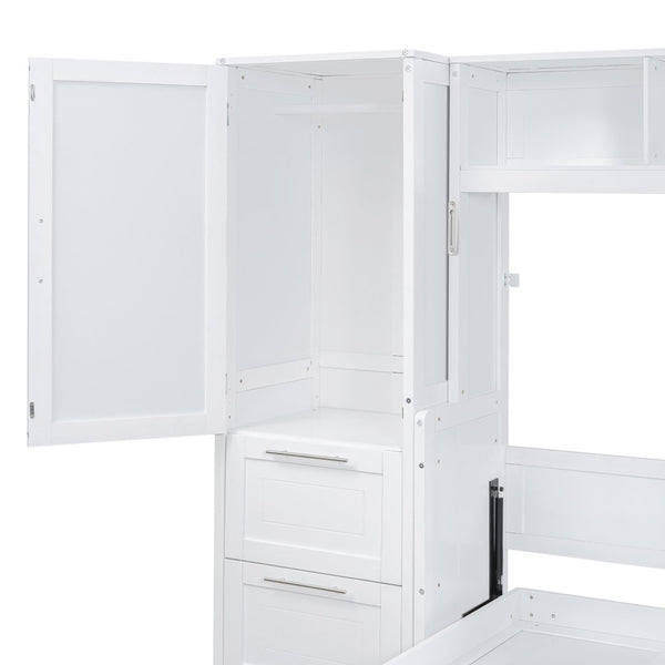 English Elm Full Size Murphy Wall Bed with Wardrobe Drawers White Cabinet Space Saving LP000792AAK-3