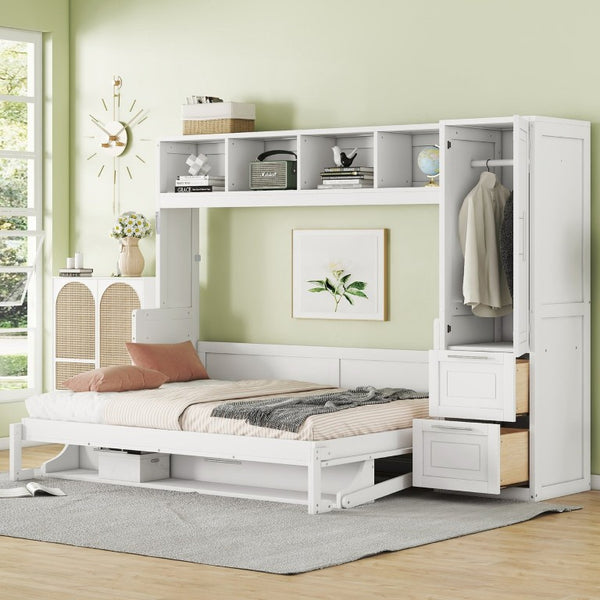 English Elm Full Size Murphy Wall Bed with Integrated Wardrobe and Drawers for Space Saving Bedrooms Full LP000792AAK-4