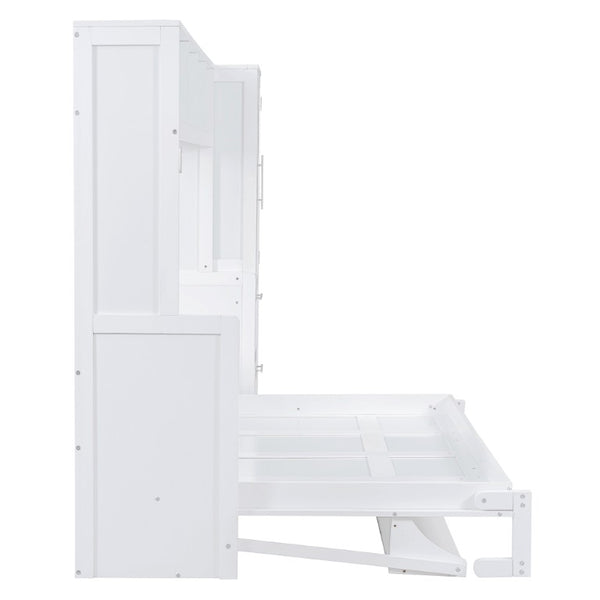 English Elm Full Size Murphy Wall Bed with Integrated Wardrobe and Drawers for Space Saving Bedrooms Full LP000792AAK-4