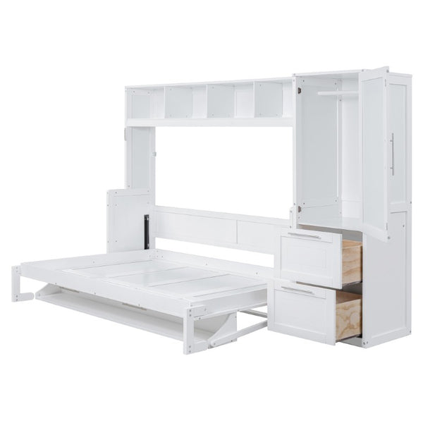 English Elm Full Size Murphy Wall Bed with Integrated Wardrobe and Drawers for Space Saving Bedrooms Full LP000792AAK-4