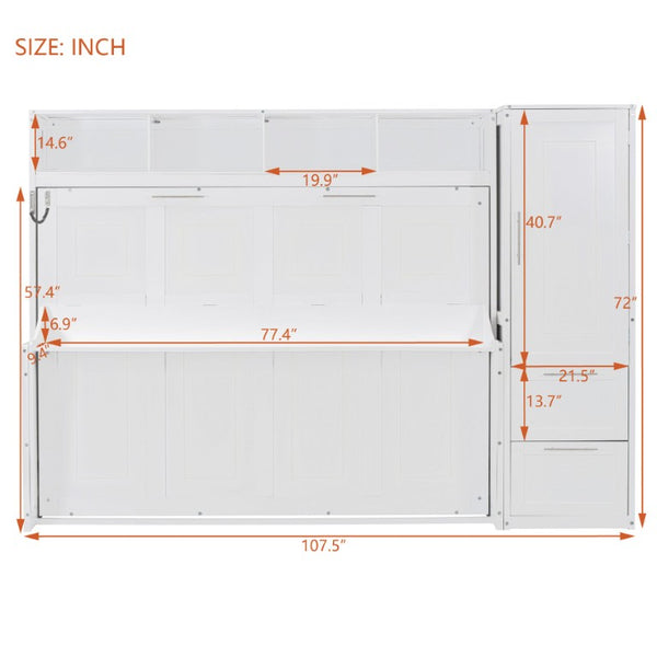 English Elm Full Size Murphy Wall Bed with Integrated Wardrobe and Drawers for Space Saving Bedrooms Full LP000792AAK-4