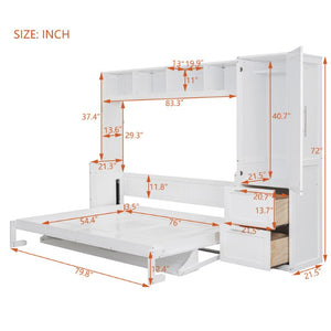 English Elm Full Size Murphy Wall Bed with Integrated Wardrobe and Drawers for Space Saving Bedrooms Full LP000792AAK-4