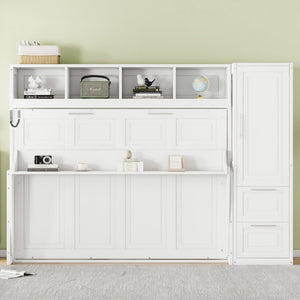English Elm Full Size Murphy Wall Bed with Integrated Wardrobe and Drawers for Space Saving Bedrooms Full LP000792AAK-4