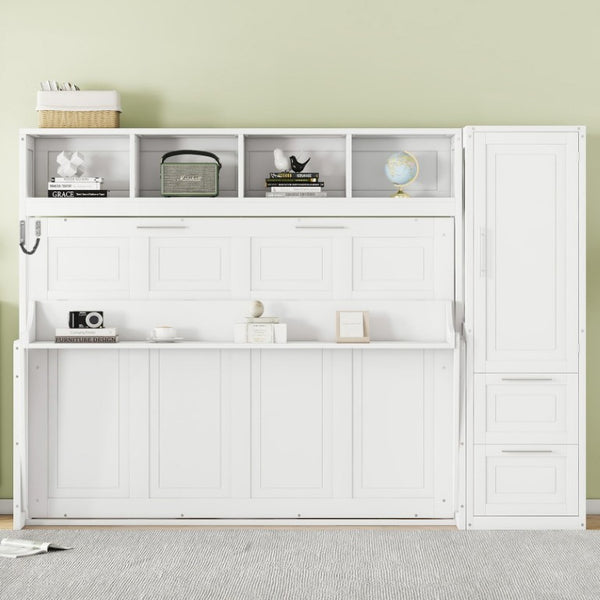 English Elm Full Size Murphy Wall Bed with Integrated Wardrobe and Drawers for Space Saving Bedrooms Full LP000792AAK-4