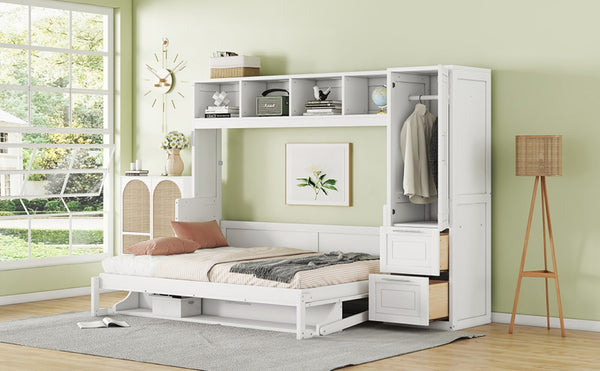 English Elm Full Size Murphy Wall Bed with Integrated Wardrobe and Drawers for Space Saving Bedrooms Full LP000792AAK-4