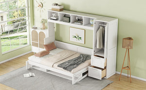 English Elm Full Size Murphy Wall Bed with Integrated Wardrobe and Drawers for Space Saving Bedrooms Full LP000792AAK-4