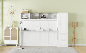 English Elm Full Size Murphy Wall Bed with Integrated Wardrobe and Drawers for Space Saving Bedrooms Full LP000792AAK-4