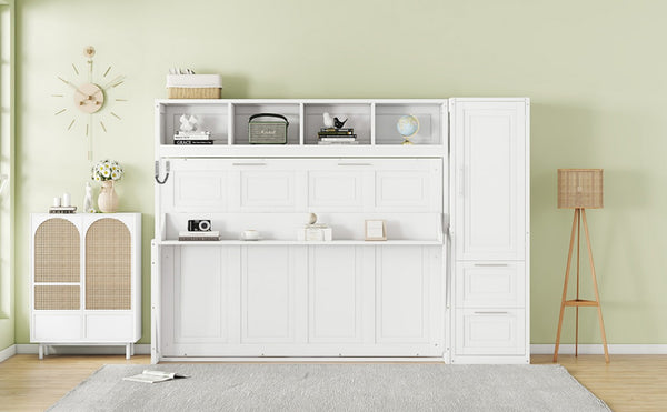 English Elm Full Size Murphy Wall Bed with Integrated Wardrobe and Drawers for Space Saving Bedrooms Full LP000792AAK-4