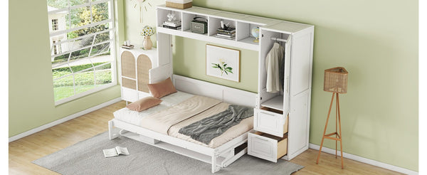 English Elm Full Size Murphy Wall Bed with Integrated Wardrobe and Drawers for Space Saving Bedrooms Full LP000792AAK-4