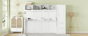 English Elm Full Size Murphy Wall Bed with Integrated Wardrobe and Drawers for Space Saving Bedrooms Full LP000792AAK-4