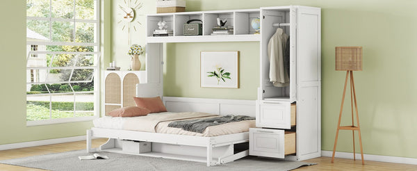 English Elm Full Size Murphy Wall Bed with Integrated Wardrobe and Drawers for Space Saving Bedrooms Full LP000792AAK-4