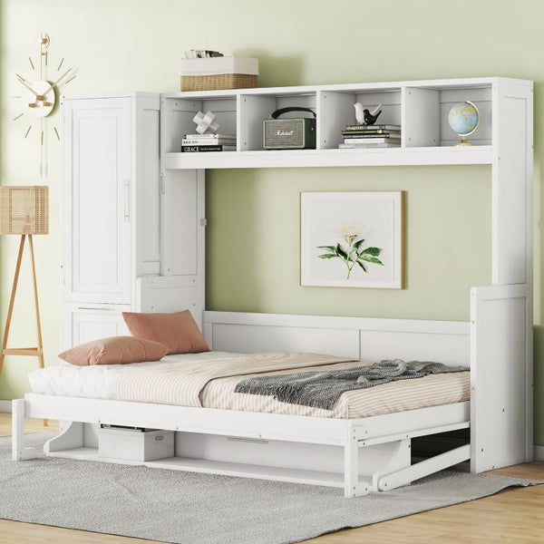 English Elm Full Size Murphy Wall Bed with Integrated Wardrobe and Drawers for Space Saving Bedrooms Full LP000792AAK-4