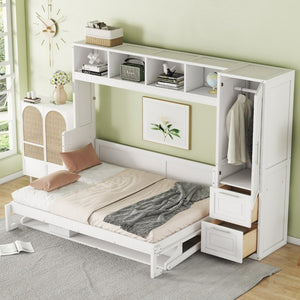 English Elm Full Size Murphy Wall Bed with Integrated Wardrobe and Drawers for Space Saving Bedrooms Full LP000792AAK-4