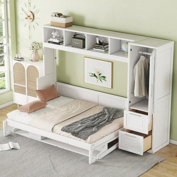 English Elm Full Size Murphy Wall Bed with Integrated Wardrobe and Drawers for Space Saving Bedrooms Full LP000792AAK-4