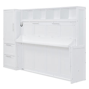 English Elm Full Size Murphy Wall Bed with Integrated Wardrobe and Drawers for Space Saving Bedrooms Full LP000792AAK-4