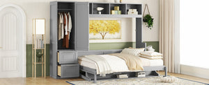 English Elm Queen Murphy Wall Bed with Built-In Wardrobe and Drawers for Space-Saving Rooms Gray LP000793AAE-4