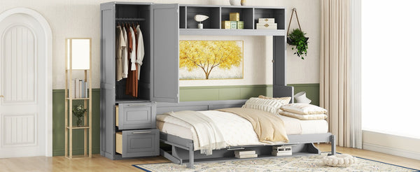 English Elm Queen Murphy Wall Bed with Built-In Wardrobe and Drawers for Space-Saving Rooms Gray LP000793AAE-4