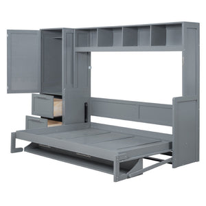 English Elm Queen Murphy Wall Bed with Built-In Wardrobe and Drawers for Space-Saving Rooms Gray LP000793AAE-4
