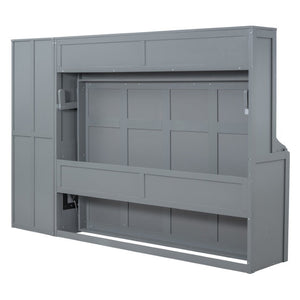 English Elm Queen Murphy Wall Bed with Built-In Wardrobe and Drawers for Space-Saving Rooms Gray LP000793AAE-4