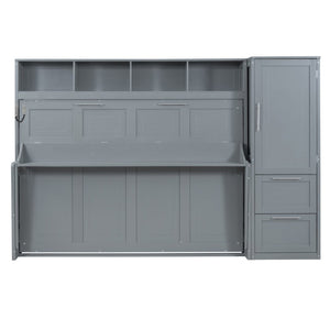 English Elm Queen Murphy Wall Bed with Built-In Wardrobe and Drawers for Space-Saving Rooms Gray LP000793AAE-4