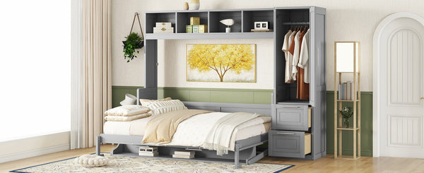 English Elm Queen Murphy Wall Bed with Built-In Wardrobe and Drawers for Space-Saving Rooms Gray LP000793AAE-4