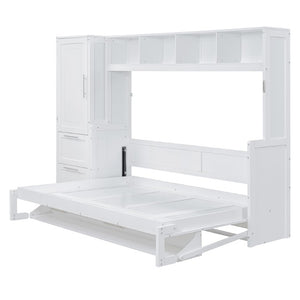 English Elm Queen Murphy Wall Bed with Built-In Wardrobe and Drawers for Space-Saving Rooms White LP000793AAK-4
