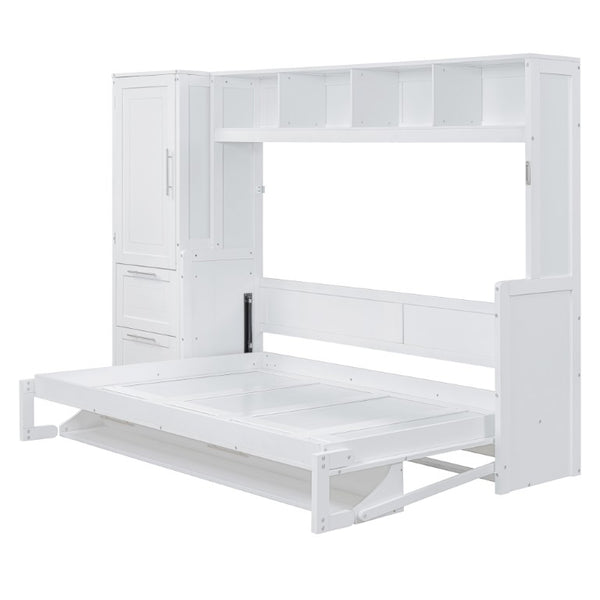 English Elm Queen Murphy Wall Bed with Built-In Wardrobe and Drawers for Space-Saving Rooms White LP000793AAK-4