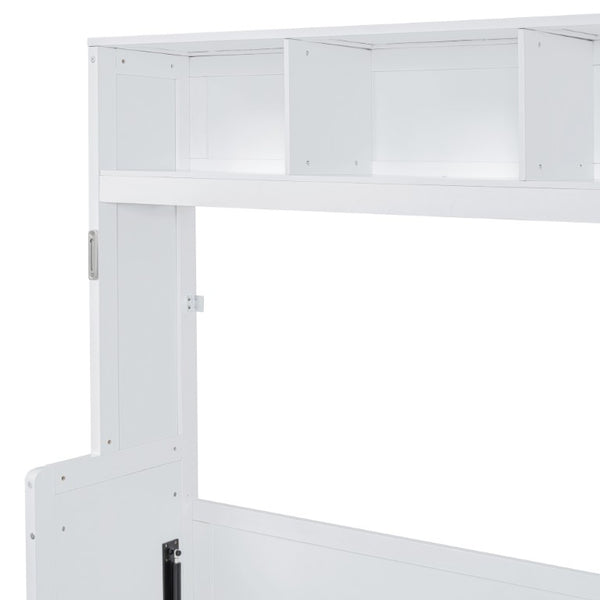 English Elm Queen Murphy Wall Bed with Built-In Wardrobe and Drawers for Space-Saving Rooms White LP000793AAK-4