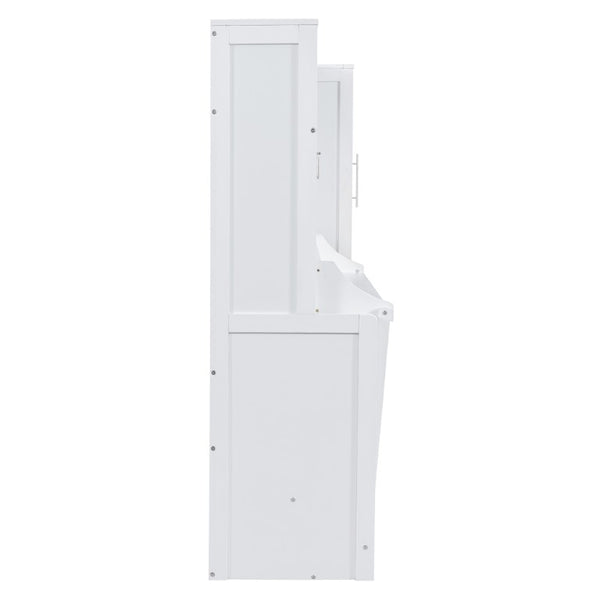 English Elm Queen Murphy Wall Bed with Built-In Wardrobe and Drawers for Space-Saving Rooms White LP000793AAK-4