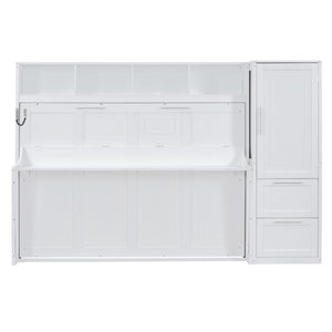 English Elm Queen Murphy Wall Bed with Built-In Wardrobe and Drawers for Space-Saving Rooms White LP000793AAK-4