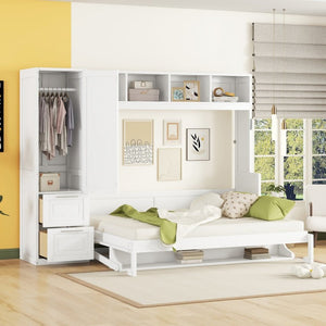 English Elm Queen Murphy Wall Bed with Built-In Wardrobe and Drawers for Space-Saving Rooms White LP000793AAK-4