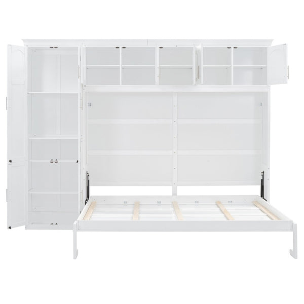 English Elm Queen Murphy Wall Bed with Wardrobe Cabinet and Drawer Storage for Studio Spaces LP000876AAK-1