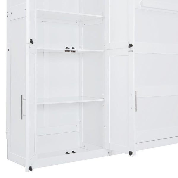 English Elm Queen Murphy Wall Bed with Wardrobe Cabinet and Drawer Storage for Studio Spaces LP000876AAK-1