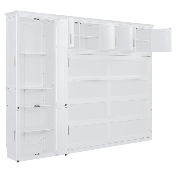 English Elm Queen Murphy Wall Bed with Wardrobe Cabinet and Drawer Storage for Studio Spaces LP000876AAK-1