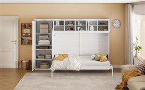 English Elm Queen Murphy Wall Bed with Wardrobe Cabinet and Drawer Storage for Studio Spaces LP000876AAK-1
