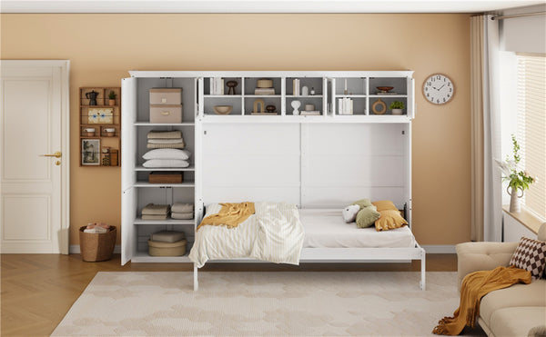 English Elm Queen Murphy Wall Bed with Wardrobe Cabinet and Drawer Storage for Studio Spaces LP000876AAK-1