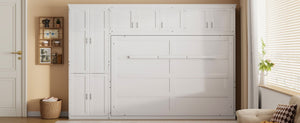 English Elm Queen Murphy Wall Bed with Wardrobe Cabinet and Drawer Storage for Studio Spaces LP000876AAK-1