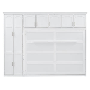 English Elm Queen Murphy Wall Bed with Wardrobe Cabinet and Drawer Storage for Studio Spaces LP000876AAK-1