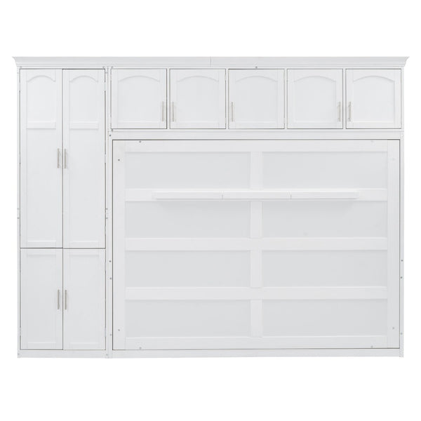 English Elm Queen Murphy Wall Bed with Wardrobe Cabinet and Drawer Storage for Studio Spaces LP000876AAK-1