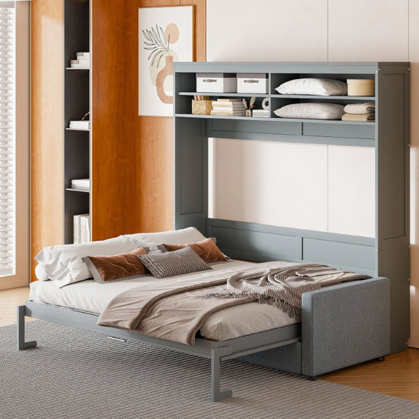 English Elm Queen Eco Solid Platform Bed Minimalist Low Profile Sustainable Frame for Modern Bedroom Gray Queen MDF+LVL LP000892AAE-2