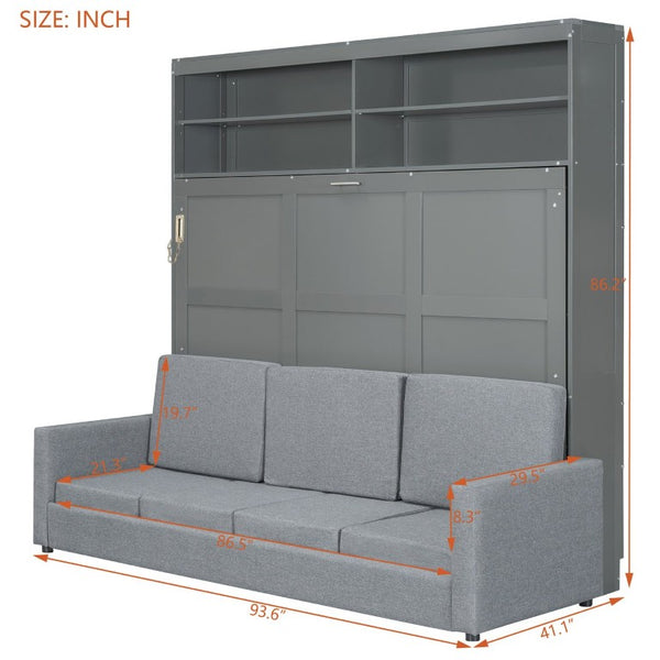 English Elm Queen Eco Solid Platform Bed Minimalist Low Profile Sustainable Frame for Modern Bedroom Gray Queen MDF+LVL LP000892AAE-2