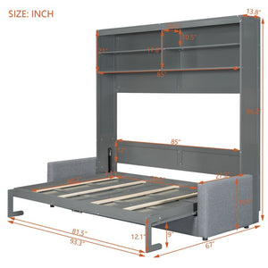 English Elm Queen Eco Solid Platform Bed Minimalist Low Profile Sustainable Frame for Modern Bedroom Gray Queen MDF+LVL LP000892AAE-2