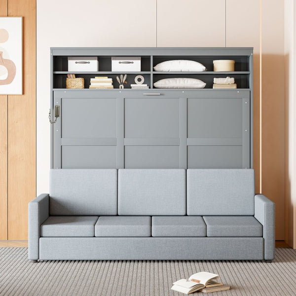 English Elm Queen Eco Solid Platform Bed Minimalist Low Profile Sustainable Frame for Modern Bedroom Gray Queen MDF+LVL LP000892AAE-2