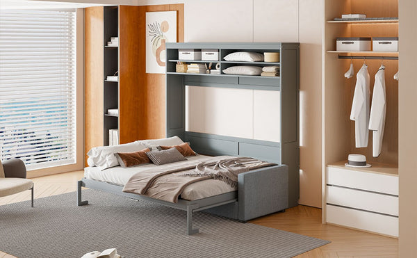 English Elm Queen Eco Solid Platform Bed Minimalist Low Profile Sustainable Frame for Modern Bedroom Gray Queen MDF+LVL LP000892AAE-2