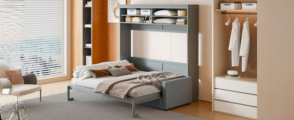 English Elm Queen Eco Solid Platform Bed Minimalist Low Profile Sustainable Frame for Modern Bedroom Gray Queen MDF+LVL LP000892AAE-2