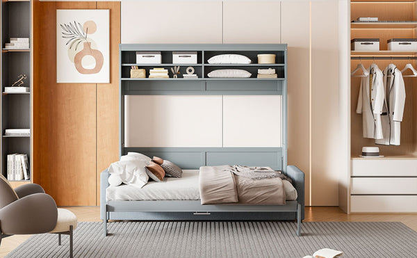 English Elm Queen Eco Solid Platform Bed Minimalist Low Profile Sustainable Frame for Modern Bedroom Gray Queen MDF+LVL LP000892AAE-2