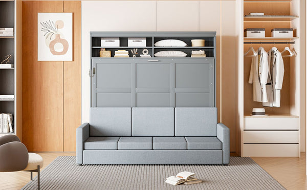 English Elm Queen Eco Solid Platform Bed Minimalist Low Profile Sustainable Frame for Modern Bedroom Gray Queen MDF+LVL LP000892AAE-2