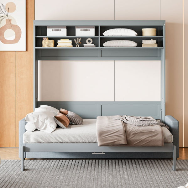English Elm Queen Eco Solid Platform Bed Minimalist Low Profile Sustainable Frame for Modern Bedroom Gray Queen MDF+LVL LP000892AAE-2