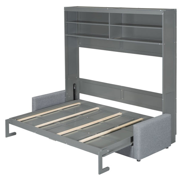 English Elm Queen Eco Solid Platform Bed Minimalist Low Profile Sustainable Frame for Modern Bedroom Gray Queen MDF+LVL LP000892AAE-2